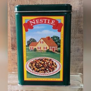 VINTAGE 6 1/4" HIGH NESTLE TOLL HOUSE COOKIES & PARTY MIX TIN BOX *EMPTY*